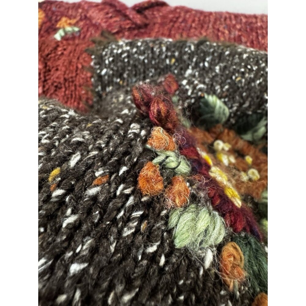 VTG Croft Barrow XL Embroidered Patchwork Fall Sweater Sunflower Grannycore Knit - Picture 10 of 12